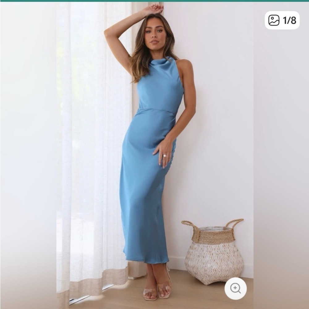 Hello Molly Satin High Neck Midi Dress